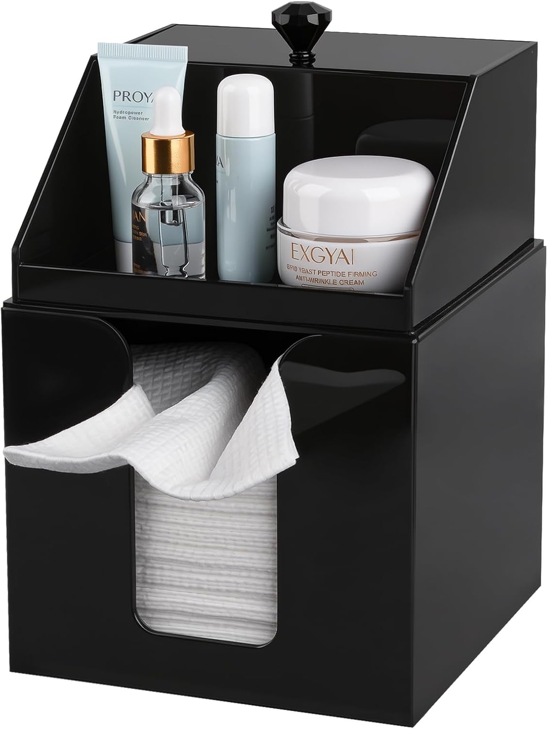 Disposable Facial Towels Storage - Double Layer Acrylic Box for Cotton Pads | Clear Bathroom Organizer