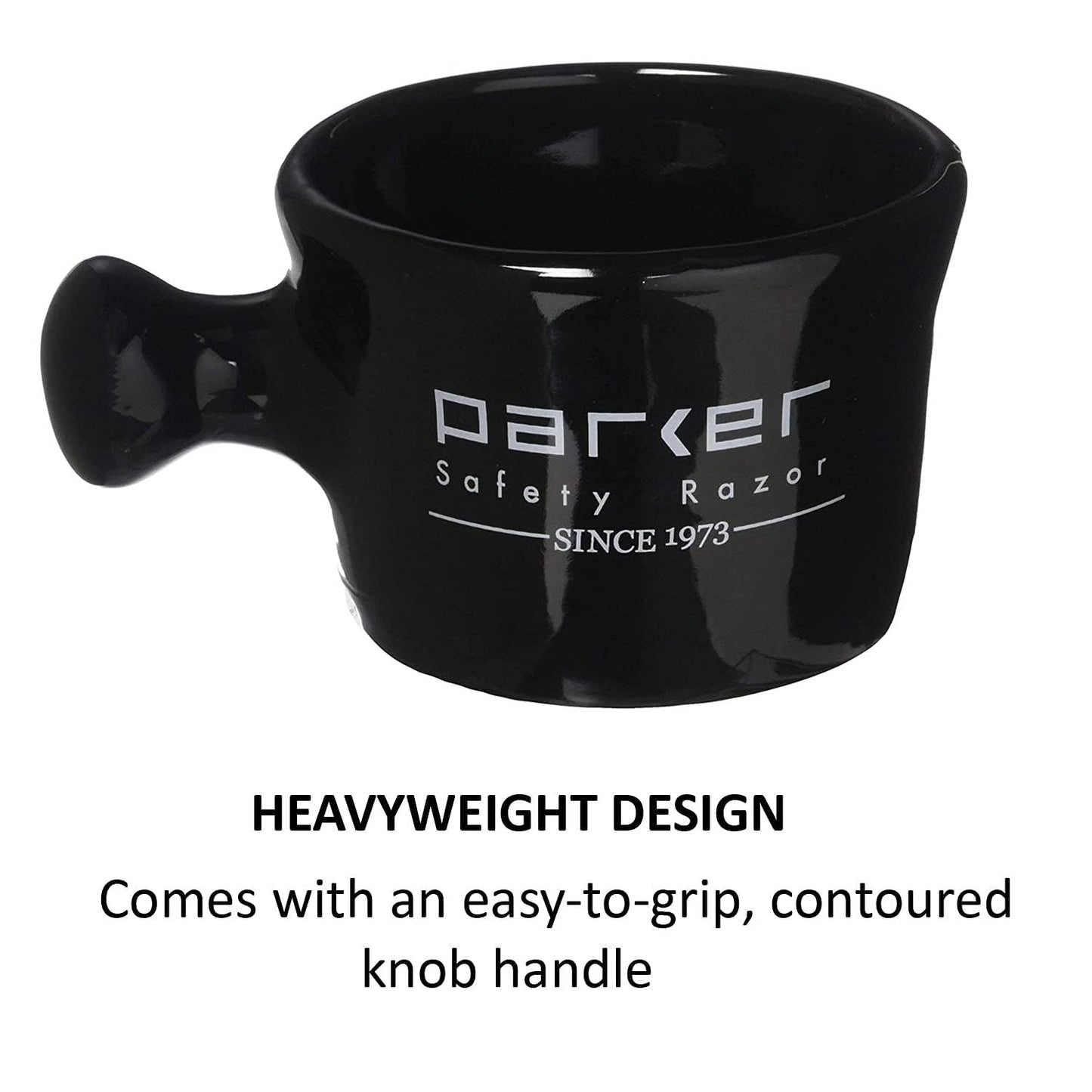 Parker Deluxe Stoneware Apothecary Shaving Mug – for use with up to 3” Shave Soaps and Lathering Shave Creams – Handmade in the USA (Black)