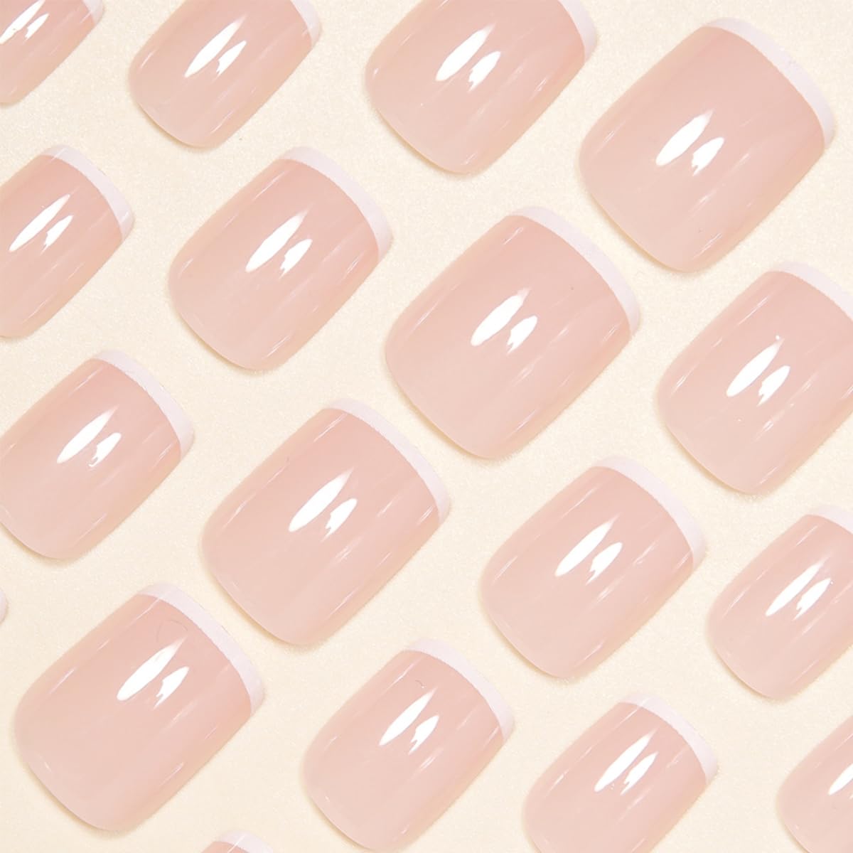 Short Square French Tip Press-On Nails - Glossy Pink & White | 24 Pcs Reusable Acrylic for Salon Quality Nail Art