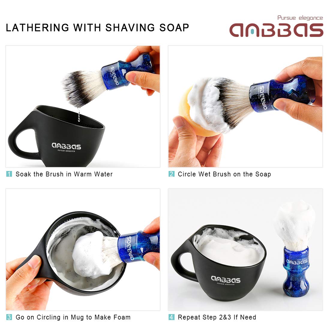 Anbbas Synthetic Badger Shaving Brush with Resin Handle,Nylon Bristles Hair Lathering Foam Brush for Men Travel Professional Wet Shaving(Blue,24 mm Knot)