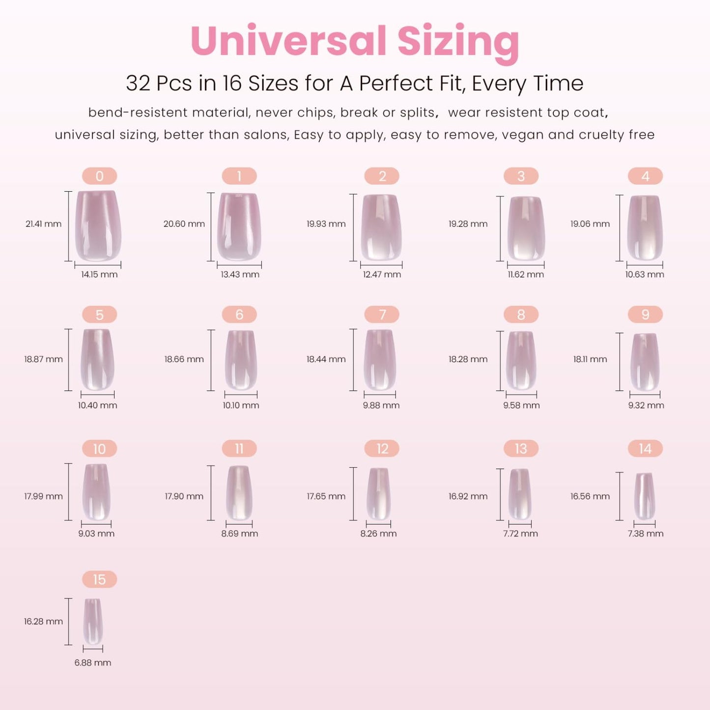Nail Reformation Press On Nails - Dusty Rose Mauve Coffin Nails | Reusable Cat Eye Velvet Finish, 32 Pcs in 16 Sizes