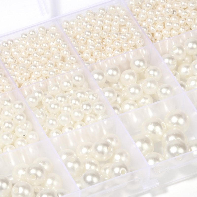 1200Pcs Pearl Beads for Jewelry Making, 5 Size Round Pearl Mix for Bracelets, Necklaces & Earrings - DIY Craft Filler Beads with Hole