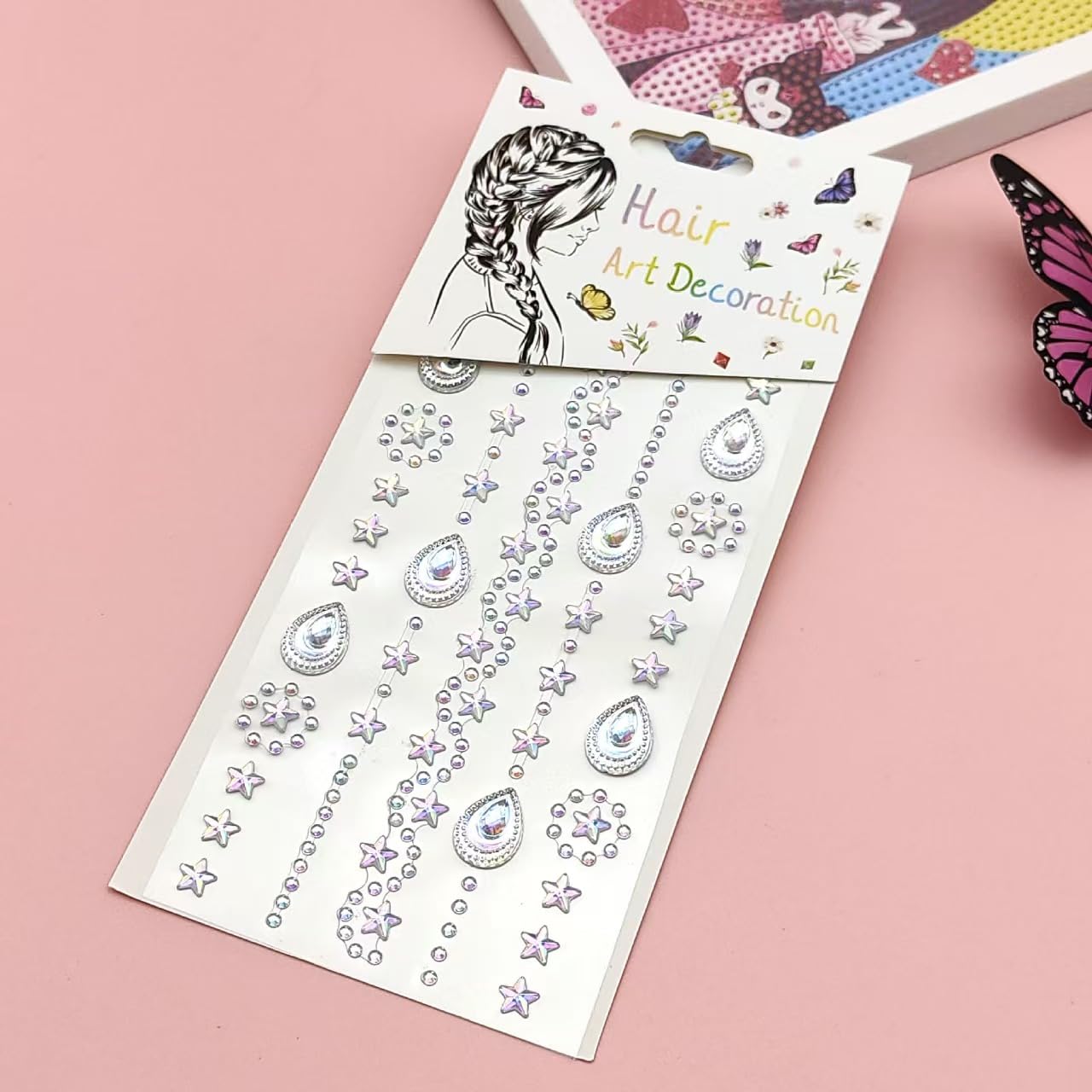 Hairdressing Decoration Diamond Stickers -5 Self Adhesive Sparkling Gemstone Stickers (Love/Moon/Star) Suitable for Facial Hair, Nail Art, Party, Festival DIY Decoration