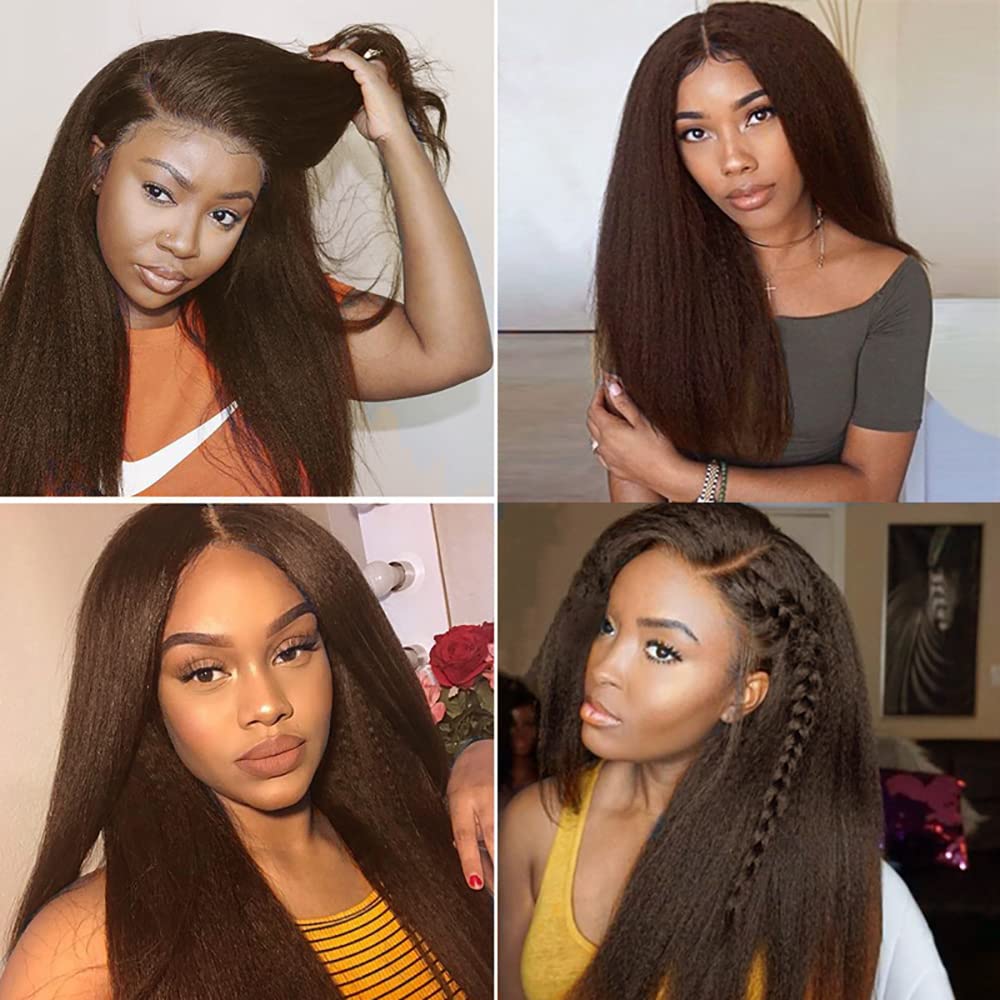 #4 Chocolate Brown Bundles Human Hair Yaki Straight Bundles 20 Inch Kinky Straight Bundles Unprocessed Brazilian Virgin Hair Deals Quick Weave Hair Extensions 1 Bundle 50 Gram Per Bundle