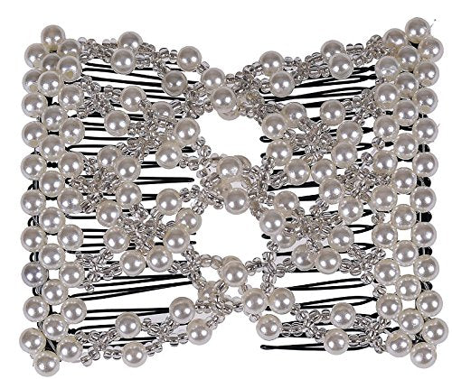 Lovef 5pcs Crystal Beaded Bow Magic Hair Comb Elastic Double Easy