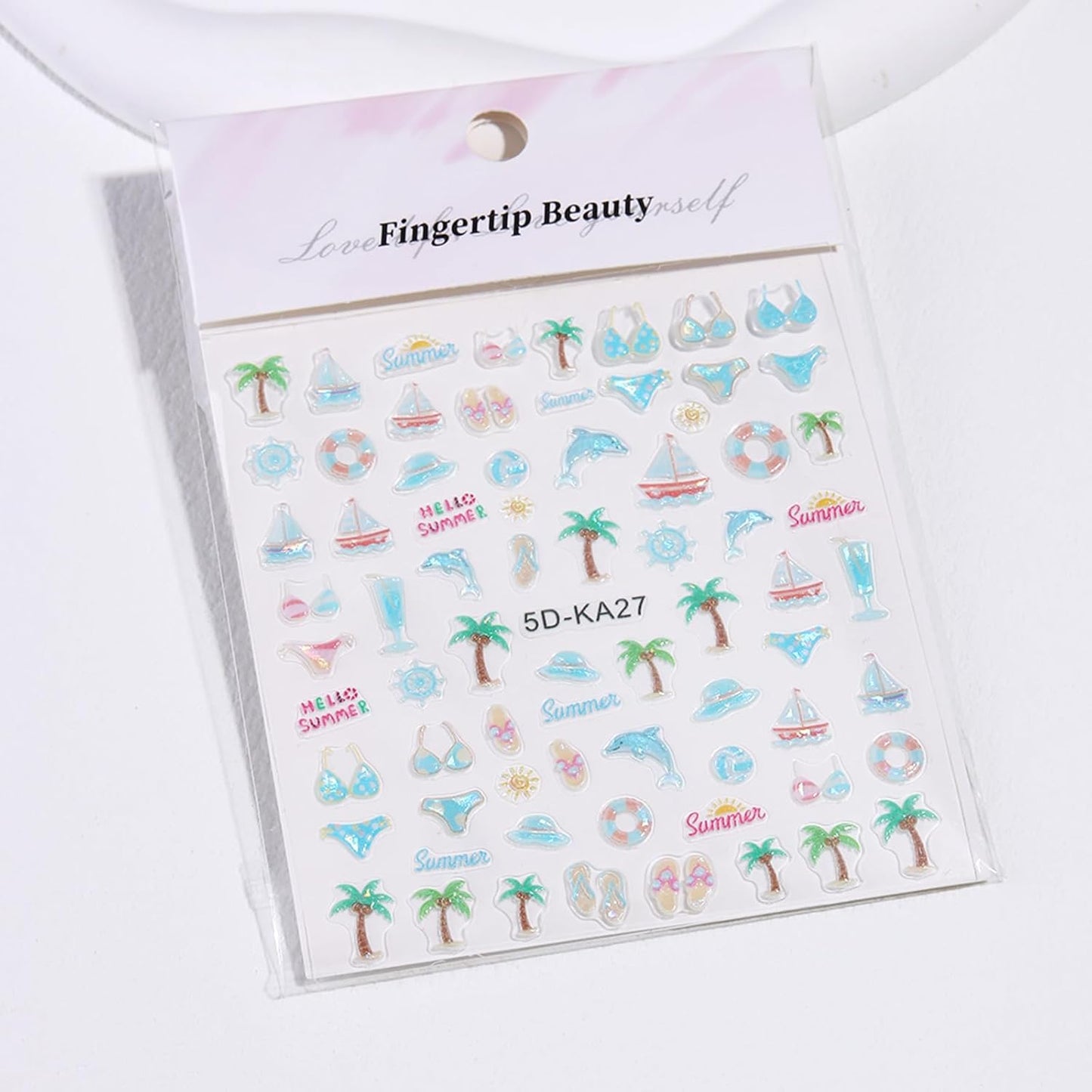 5D Ocean Nail Stickers - Tropical Beach Nail Art Decals | Blue Wave, Fish & Sailboat Designs - 2PCS