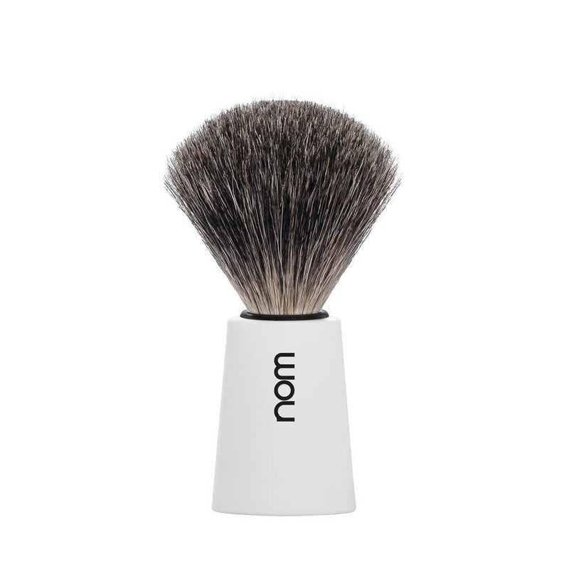 NOM Carl Shaving Brush | Pure Badger Shave Brush for Shaving soaps and creams | Exfoliating Shaving Brush | White handle