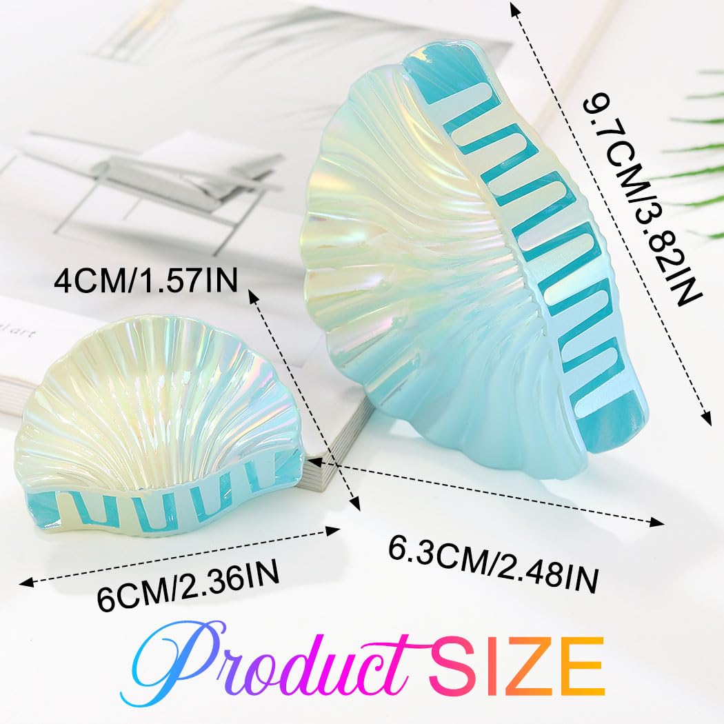 Seashell Hair Clips - Acrylic Claw Clips for Beachy Styles | Mermaid Hair Accessories (Blue, 2 Pieces)