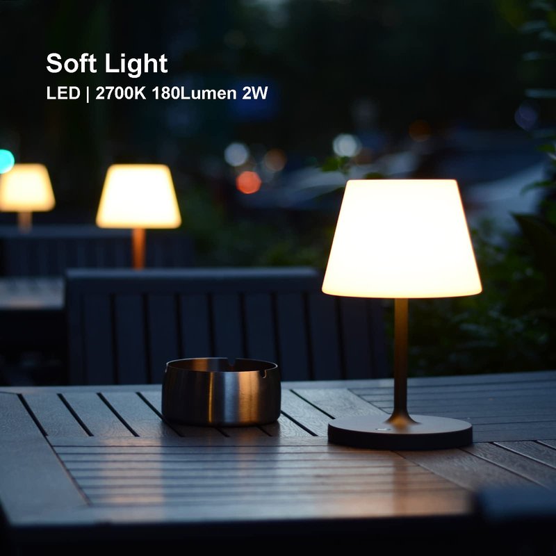 LOTITOL Outdoor Table Lamp/Cordless USB Rechargeable 4000mAh / 2700K LED/Touch Dimmable/Portable Battery Operated / IP44 Waterproof/PE Shade/Bedroom Dinning Camping Patio (9.6in, Dark Grey)