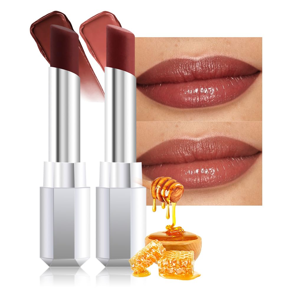 Mauve Plum Cherry Honey Lipstick - 2Pcs Moisturizing Tinted Lip Balm for Older Women | Hydrating Wine Burgundy Shine