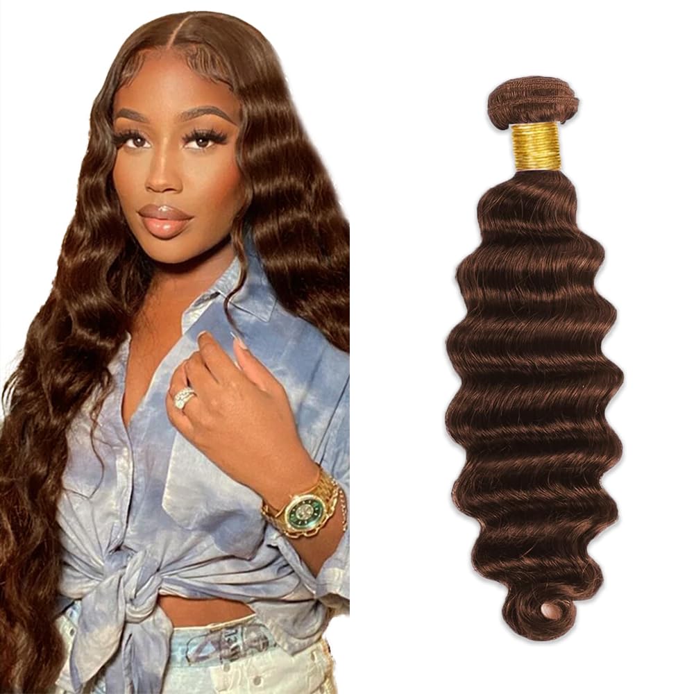 #4 Brown Bundles Human Hair Deep Wave Bundles 20 Inch Chocolate Deep Wave Bundles Unprocessed Brazilian Virgin Hair 1 Bundle 50 Gram Per Bundle Deals Quick Weave Hair Extensions For Woman