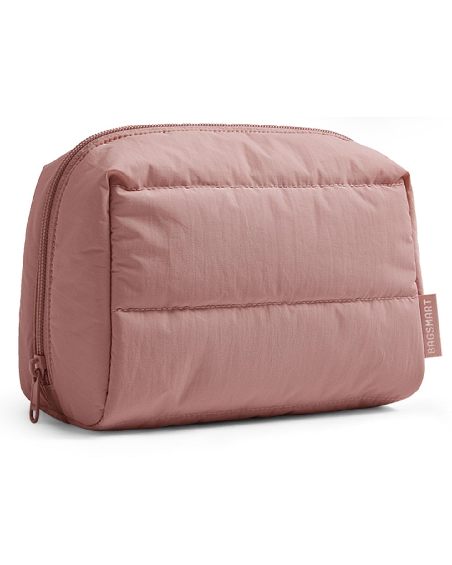 BAGSMART Puffy Makeup Bag, Wide Opening Cosmetic Organizer, Soft Water-Resistant Travel Toiletry Pouch for Women for Purse, Compact & Spacious