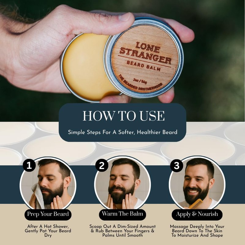 The Bearded Brotherhood TBB Lone Stranger Classic Beard Balm – Amber, Coffee, Clove & Coriander Scent – Conditioning & Styling Balm for Men’s Beards, 2 oz