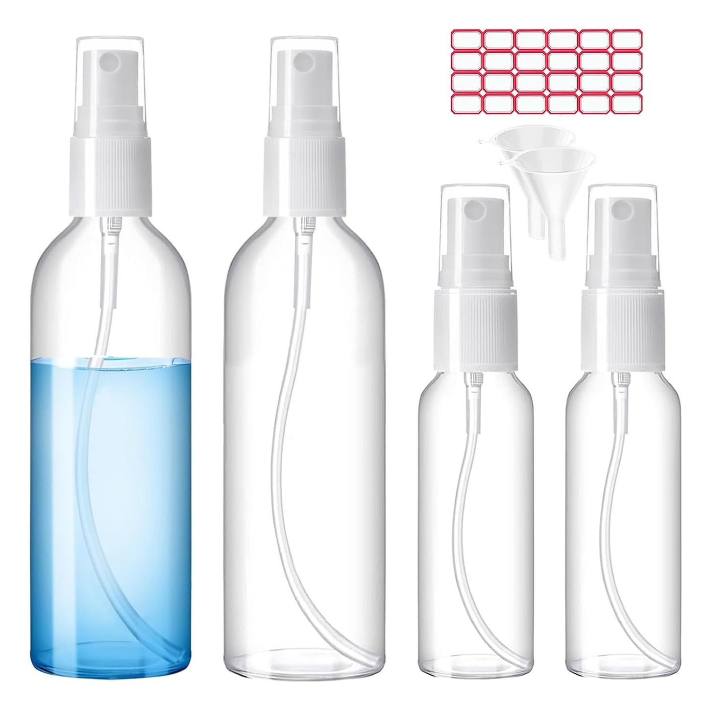 Clear Empty Spray Bottles - 2oz Fine Mist Travel Bottle Set with Funnels & Labels | 6 Pack