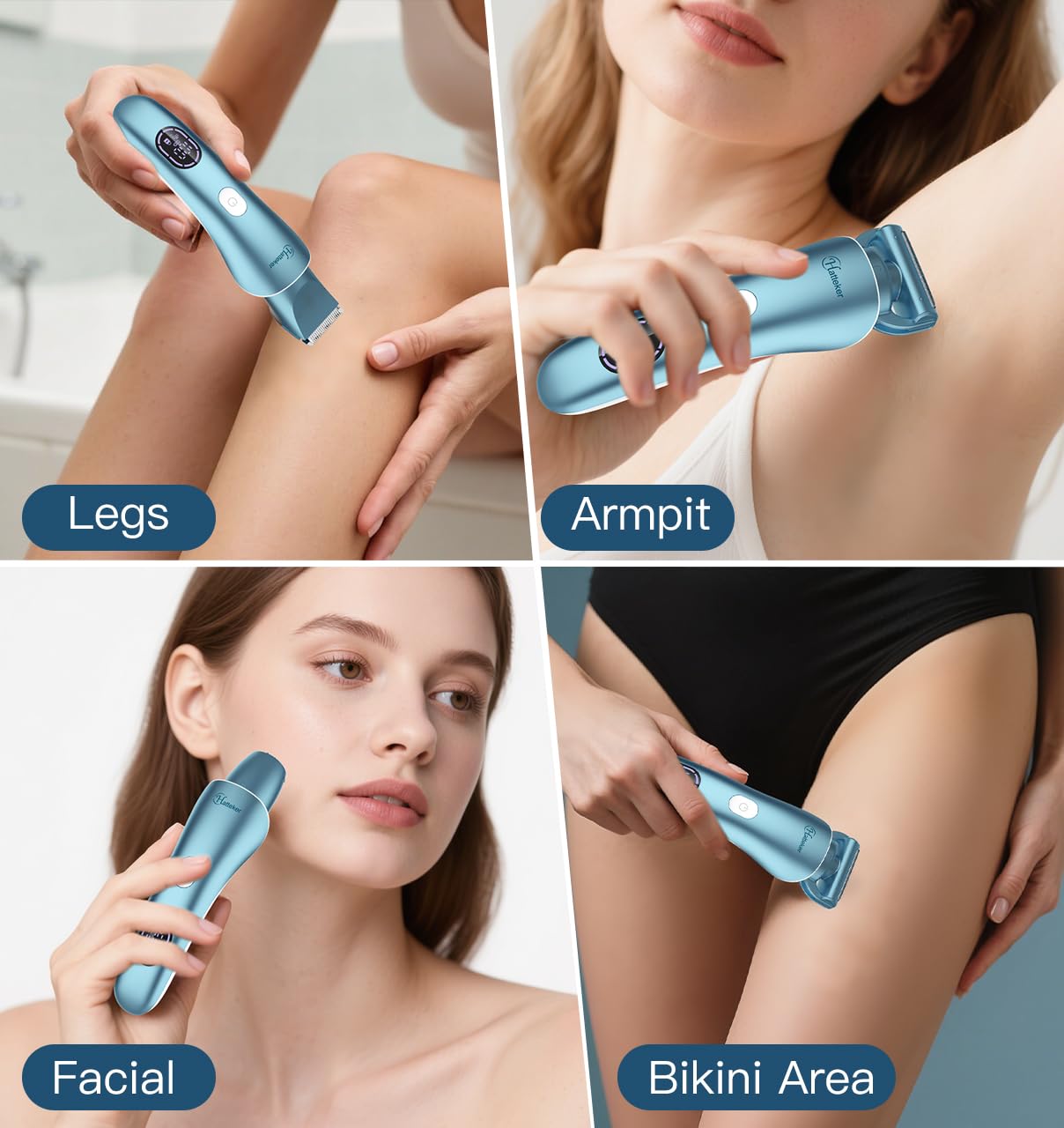 Hatteker Women's Electric Shaver Bikini Trimmer Hair Trimmer for Women Electric Razor for Legs Bikini Underarm Public Hairs Led Display IPX7 Waterproof Gift for Women (Blue)
