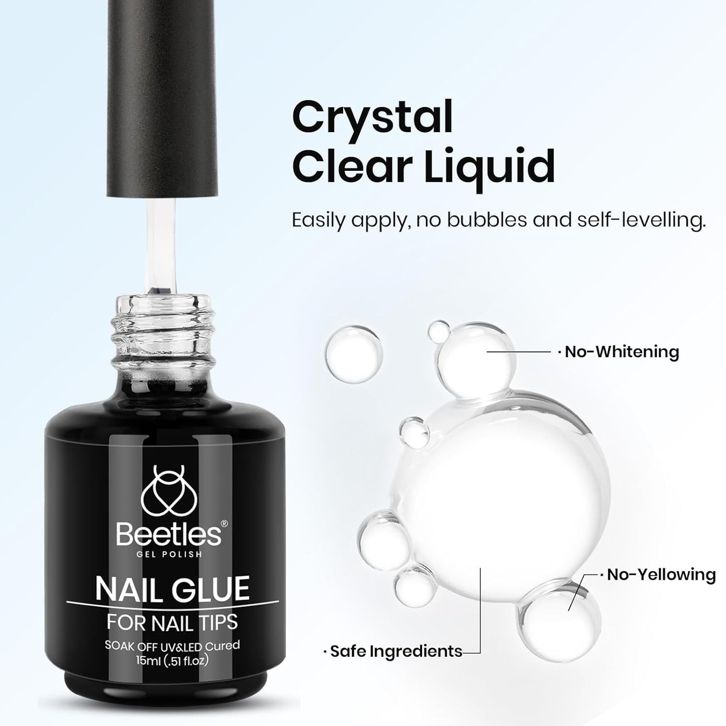 Beetles Nail Glue Gel - 15ml 9-in-1 Acrylic Nail Adhesive for Strong Hold | Clear Base Coat for Tips & Rhinestones