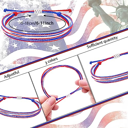 4th of July American Flag String Bracelets - 15 Pack Adjustable