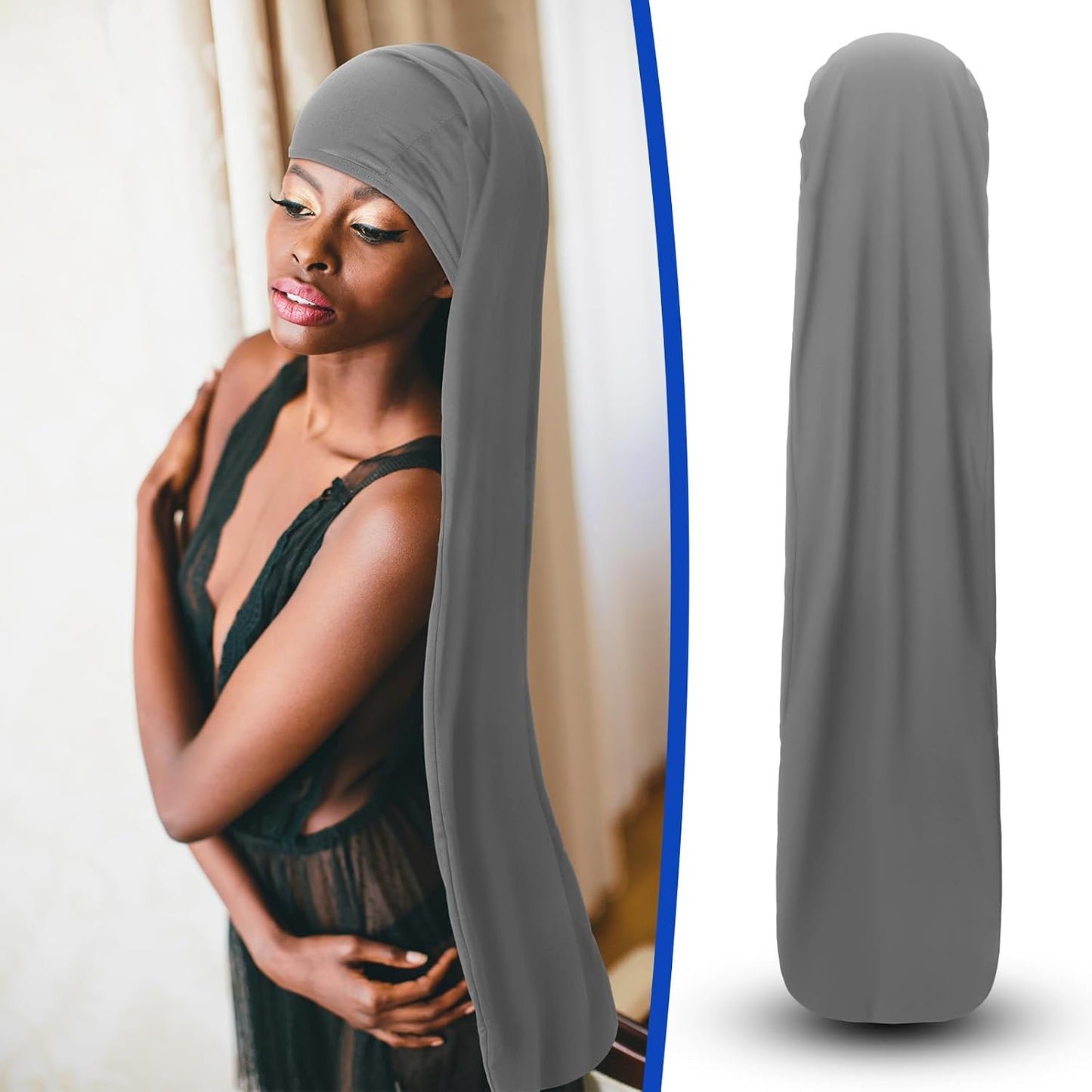Jumbo Dreadlock Cap - 2 Pcs Hair Wraps for Men & Women | 37-Inch Black & Gray Sleeping Accessories