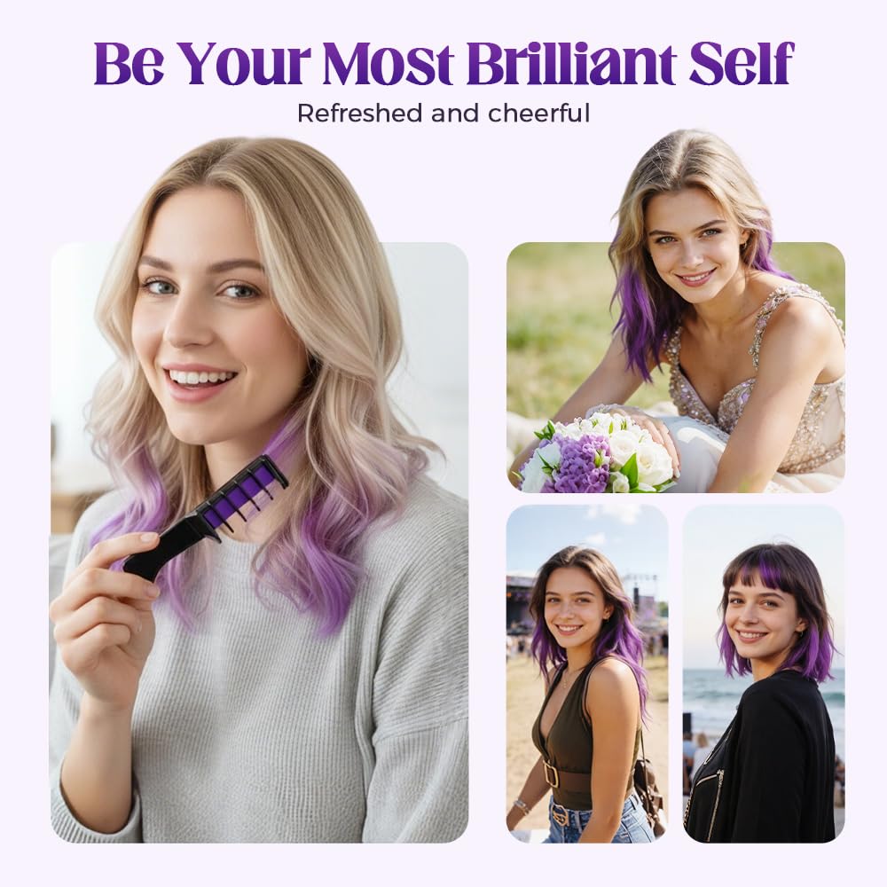 Festive Fun Hair Chalk Combs - 12 Washable Temporary Hair Dye for Girls & Women | Perfect for Parties & Creative DIY