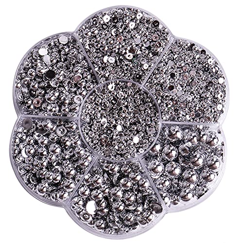 Silver Half Pearl Beads for Crafts & Nail Art, 5900 pcs, 2-10mm