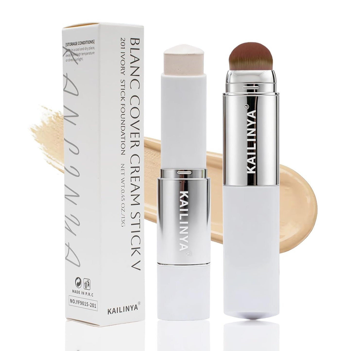 Korean Color Changing Foundation Stick - 2-in-1 Waterproof Hydrating Makeup | Dual-Ended Concealer & Brush (201)