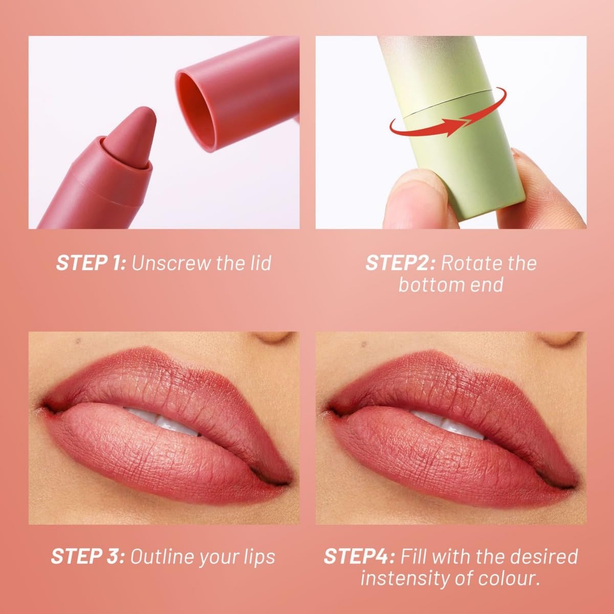 ONarisae 2in1 Lip Liner & Lipstick Combo Matte Longwear Waterproof Lipstick for Women #03 Coral Pink