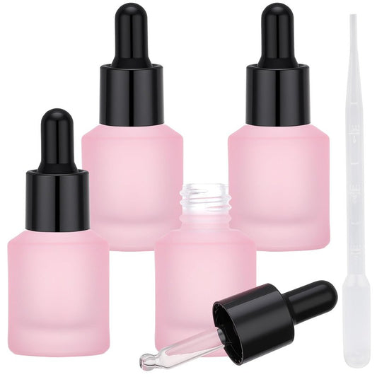 Segbeauty 0.5oz Frosted Glass Bottle with Dropper for Essential Oils, 15ml Small Travel Glass Dropper Bottle Refillable, 4pcs Pink Empty Travel Size Bottles for Hair Oils Liquids with Transfer Tool