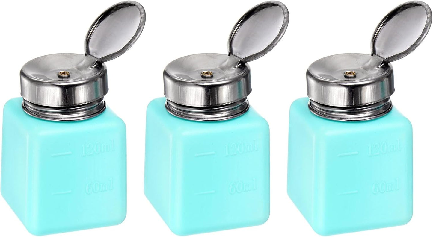 Harfington 3pcs Alcohol Dispenser Pump Bottles - 120ml Push Down with Stainless Steel Lid | White