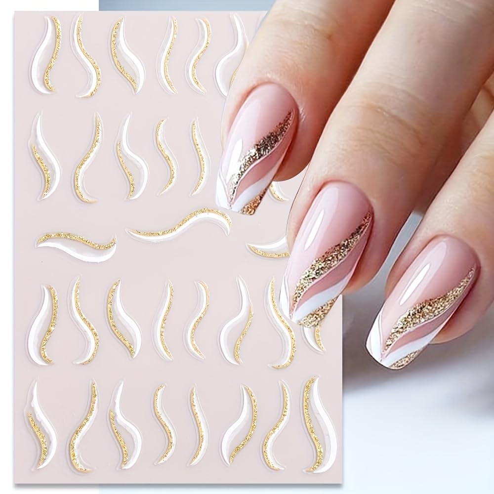 LS J73 Self Adhesive Disposable Nail Decals Fantasy Themed Stripe Pattern Matte Paper Art Stickers with Embroidery Details