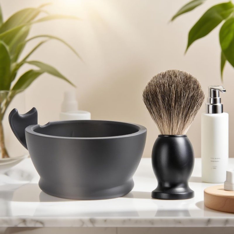 Shaving Brush Set for Men,2 in 1 Shaving Brush Set Includes Pure Badger Shaving Brush and PLA Shaving Bowl (Set2)
