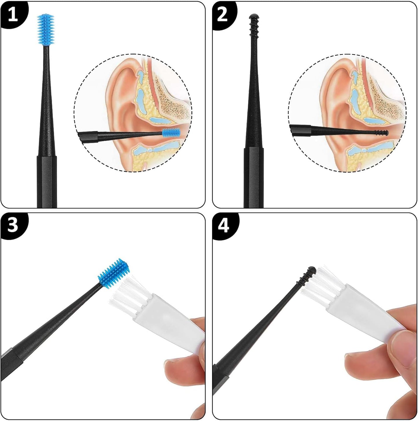Silicone Ear Wax Removal Tool Set - 9 Reusable Spiral Tools with Cleaning Brush | Safe for Adults & Kids
