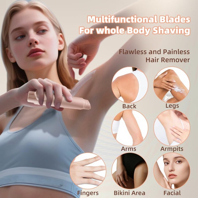 2 in 1 Women's Electric Shaver, Dual Head Bikini Hair Trimmer, IPX6 Waterproof, Wet & Dry, Bikini Underarm Leg Arm Body Facial Epilator. (Pink)
