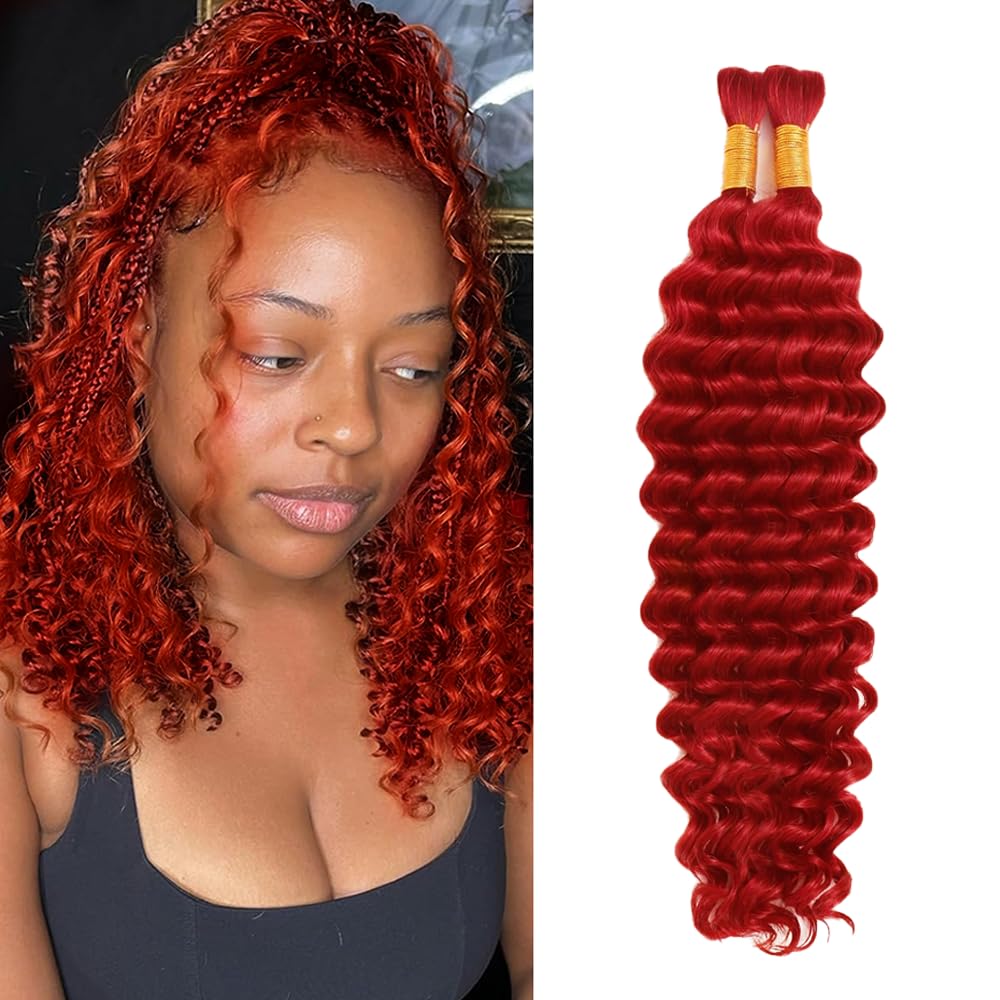 Red Boho Human Hair Deep Wave Bulk Red Human Hair for Braiding 16 16 Inch No Weft Brazilian Burgundy Deep Wave Bulk Braids Extensions