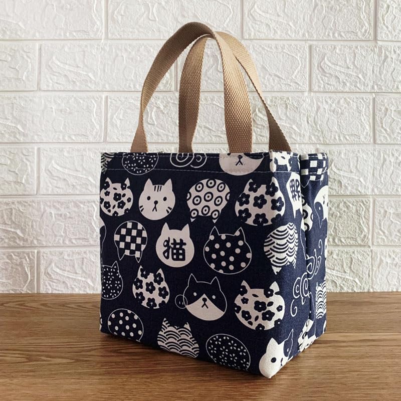 Chic Thermal Insulated Cat Lunch Bag - Canvas with PVC Lining