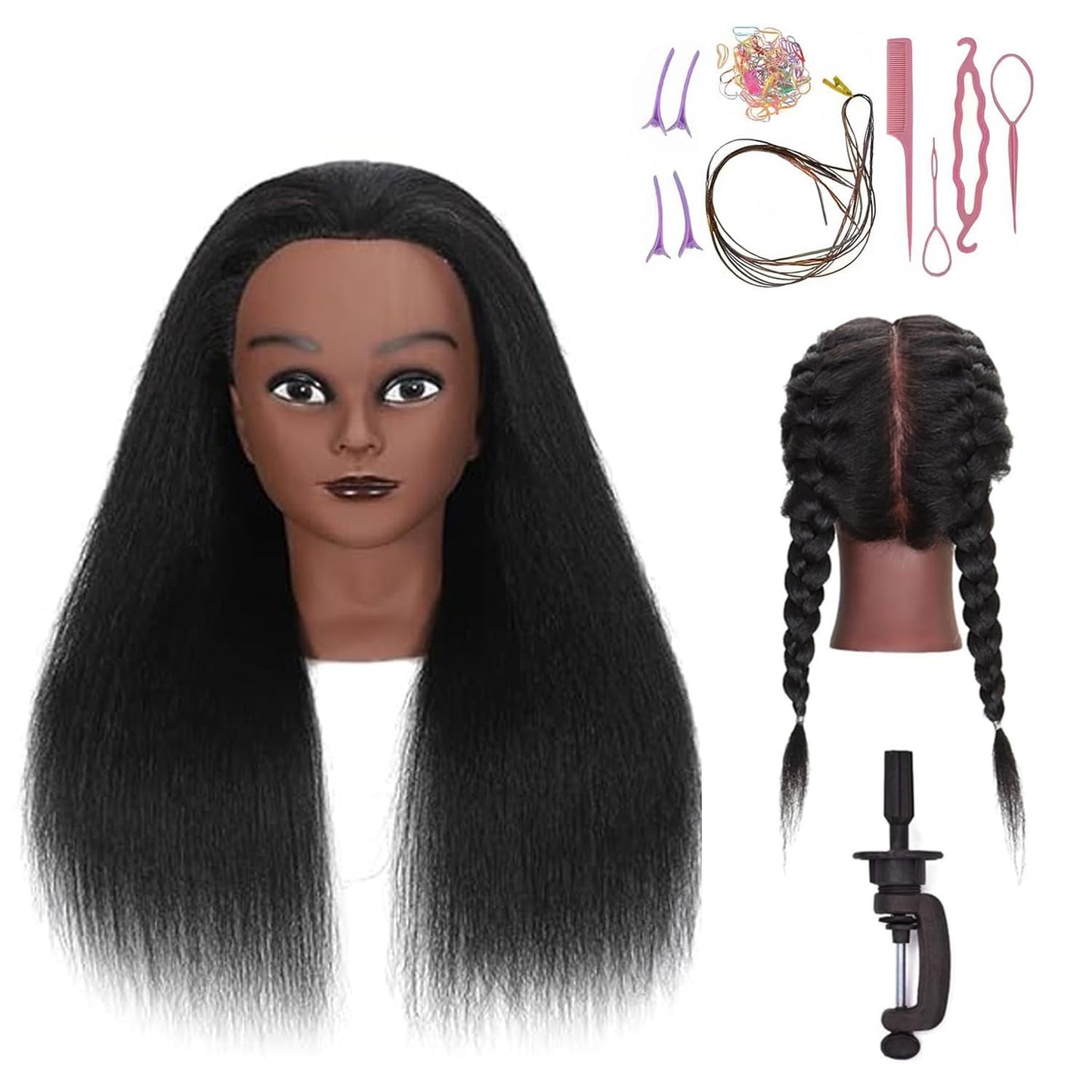 Real Hair Mannequin Head - 16 Inch Cosmetology Training Doll for Hair Styling & Braiding Practice | Includes Clamp Stand