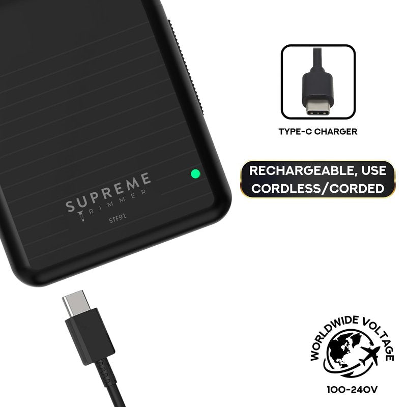 Supreme Trimmer Solo Lite Foil Shaver for Men | Rechargeable Electric Razor + 90 Min Runtime, Type-C USB Fast Charging | Lightweight Travel Shaver, Easy to Carry | STF91