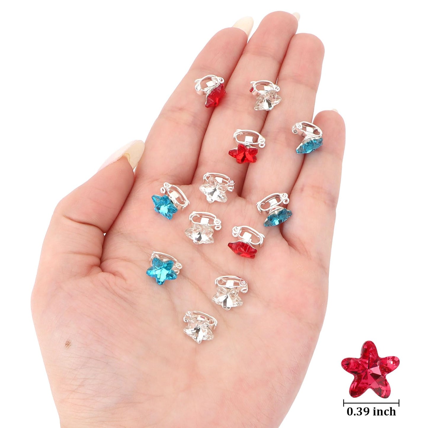 YISSION 30PCS 4th of July Mini Rhinestone Star Hair Clips, Red White Blue Patriotic Sparkly Barrettes for Women & Girls