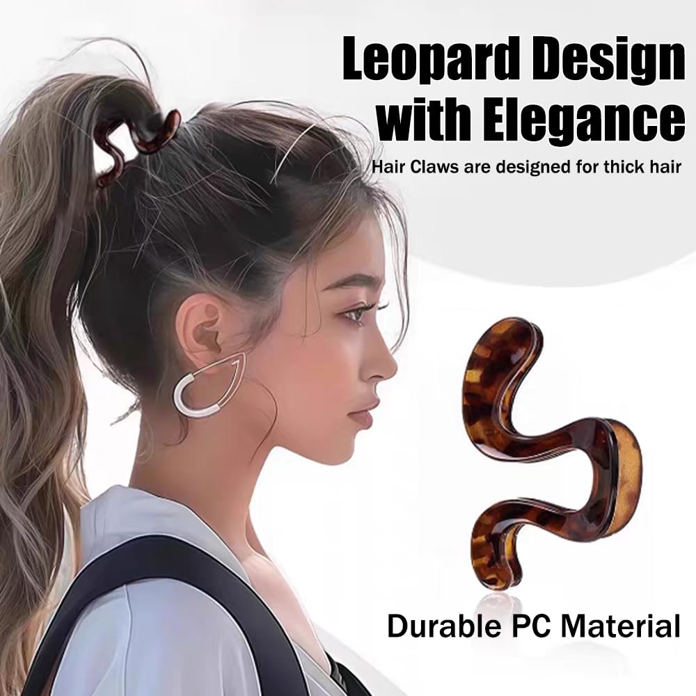 High Ponytail Holder Hair Claw Clips - Leopard French Design, Strong Hold | 2 Irregular Acrylic Mini Hair Claws for Thick Hair