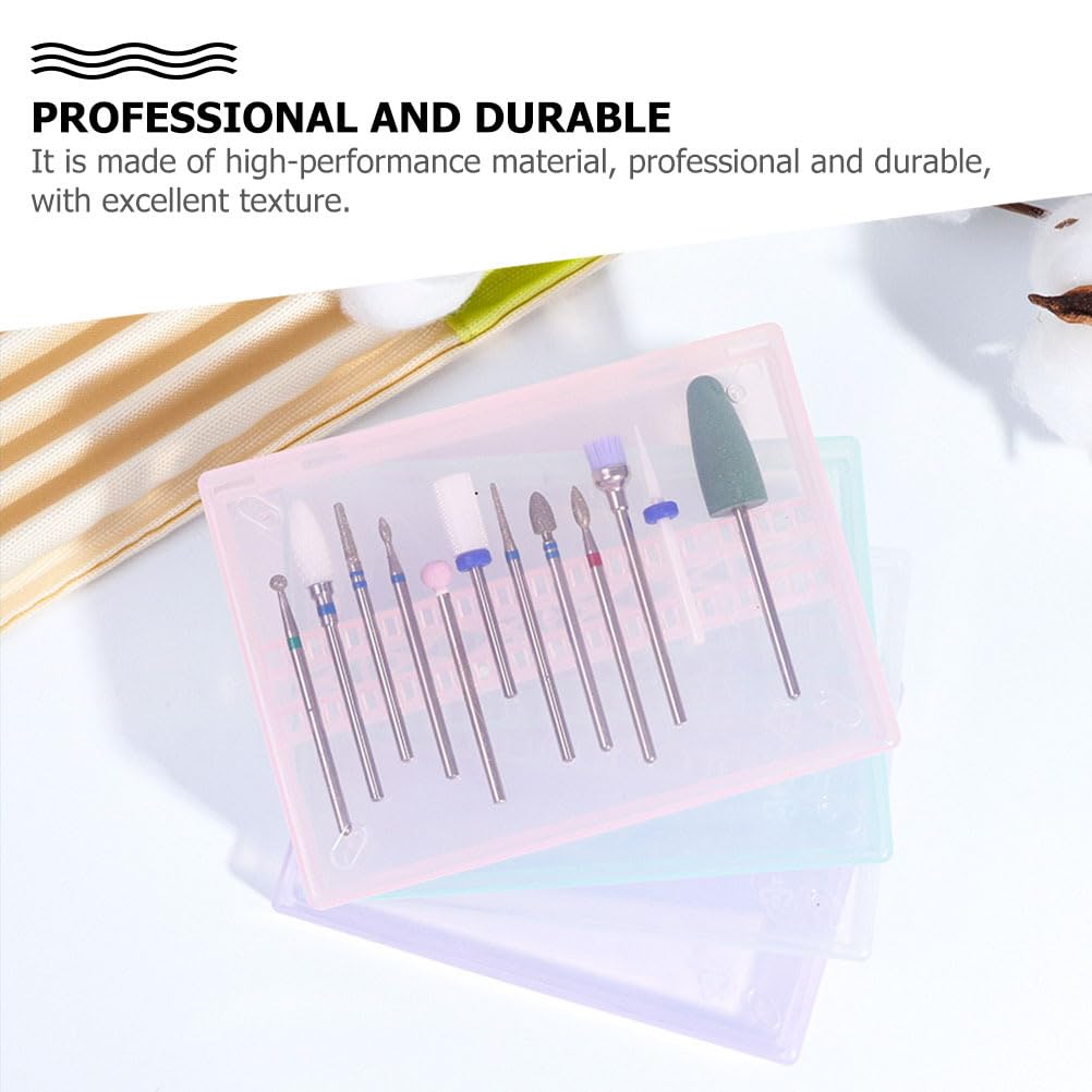 FOMIYES Nail Drill Bits Cases Nail Drill Box Manicure Case: 4pcs 14 Grids Nails Drill Bits Storage Box Nail Polishing Heads Display Container Holder for Grinding Heads Drill Storage Box