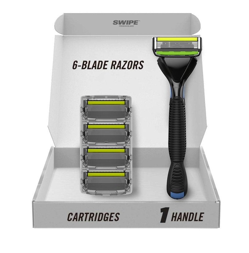 SWIPE Premium Men's 6-Blade Razor Kit (Flex Head Handle + 4 Refills) (No Trimmer)