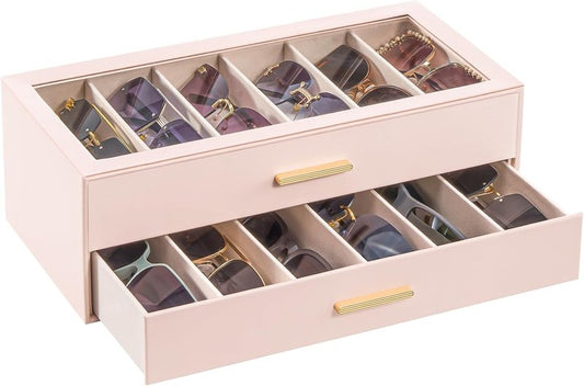 Sunglasses Storage Box for Women - Clear Top Eyewear Organizer | Stylish Display Case