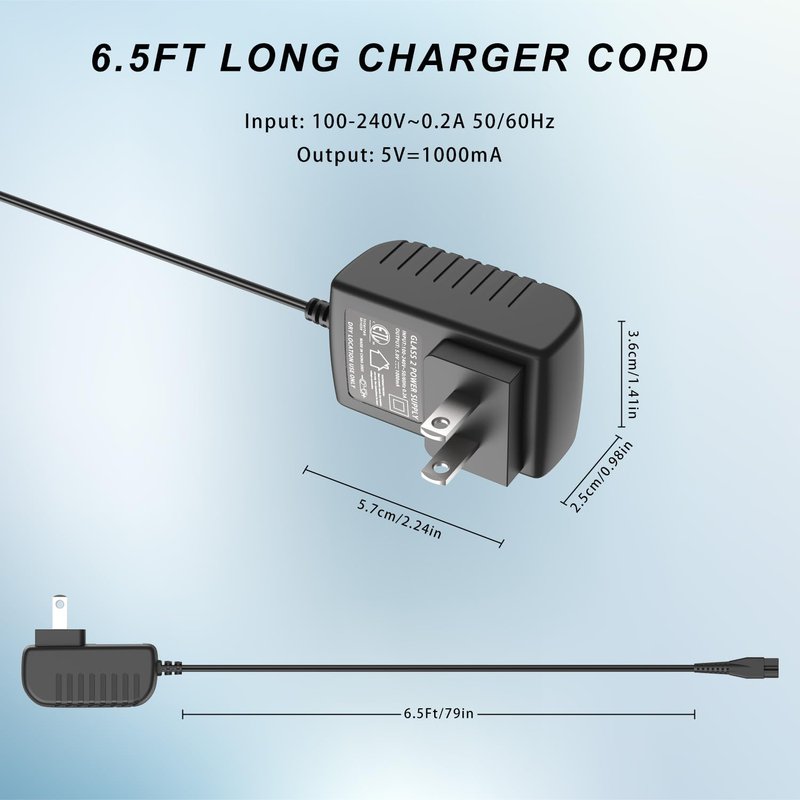 Pinkind Replacement Charger Compatible with oneisall Low Noise Dog Clippers, Charger Cord for SUPRENT Clippers, Pet Hair Clipper Shaver Charging Cable