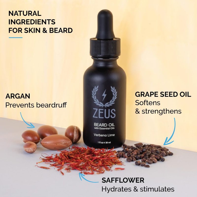 ZEUS Natural Beard Oil for Men, Premium Grooming Oil to Soften, Hydrate, Condition & Control Frizz in Beard and Mustache (Made in USA) Italian Cypress