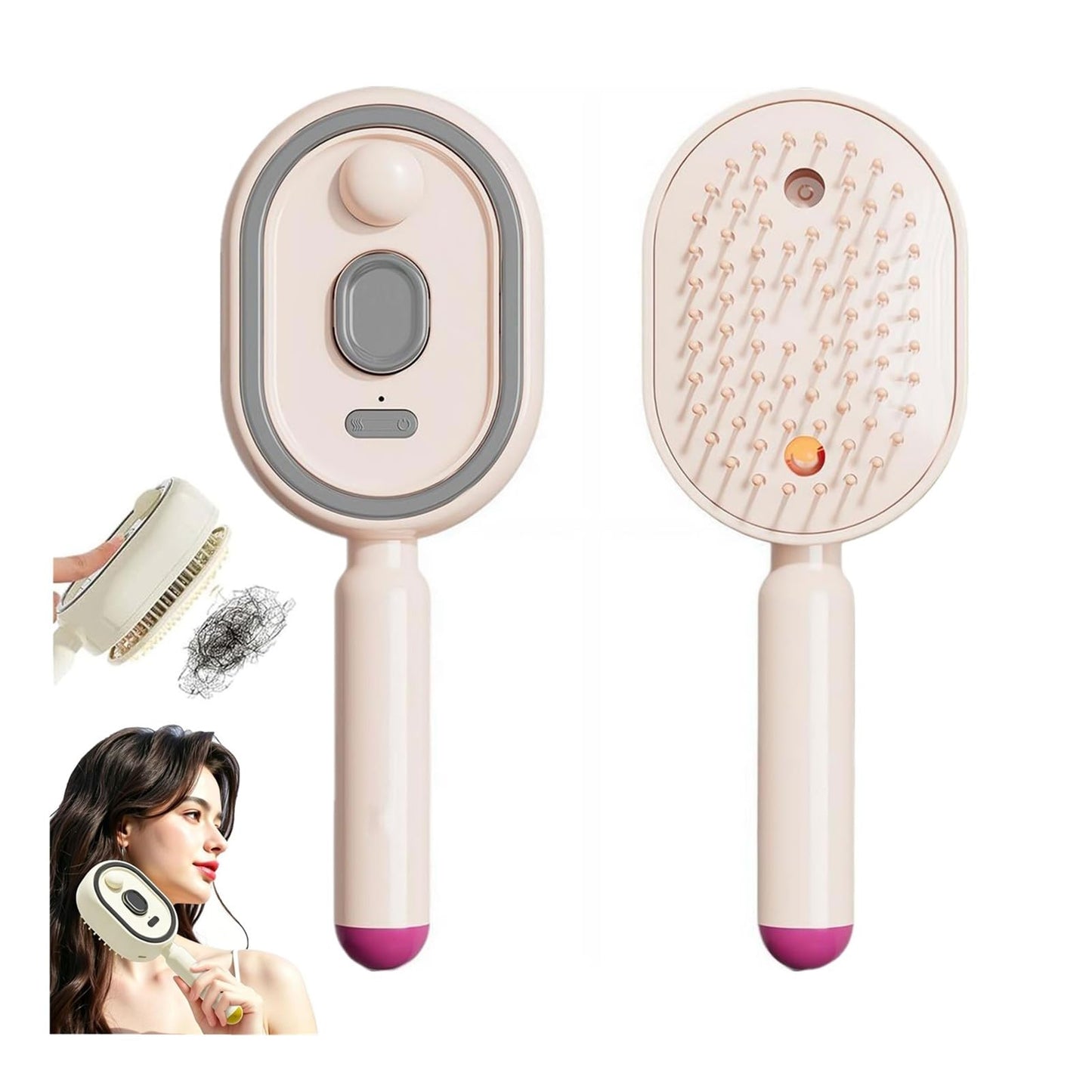 Electric Spray Air Cushion Massage Comb,2026 Electric Steam Brush,Rechargeable Hair Straightener Brush with Detangling Comb,3-in-1 Mist Spray Hair Brushes,Self-Cleaning Anti-Tangle (Pink, 1pcs)