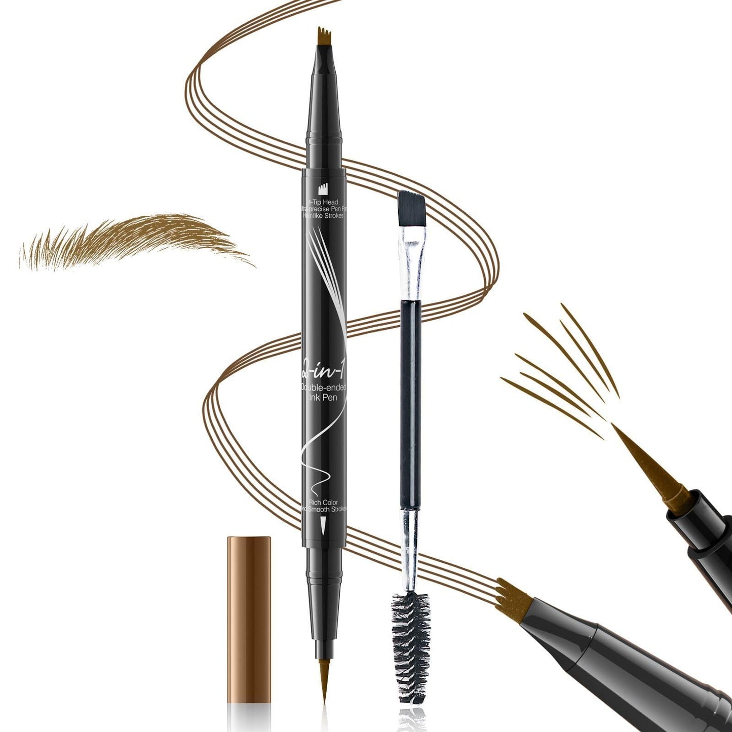 Eyebrow Pencils for Women 2-in-1 Dual-Ended, Microblading Eyebrow Pen 4-Fork-Tip & Precise Brush-Tip, Brow Pen Long-Lasting Waterproof & Smudge-Proof Natural Hair Like Brows (Light Brown)