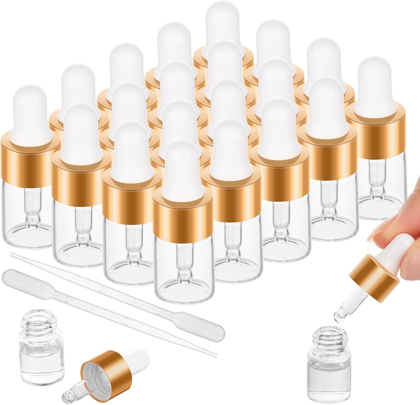 Mini Dropper Bottles - 20 Pack 2ml Clear Essential Oil Vials | Perfect for Travel & Cuticle Oil