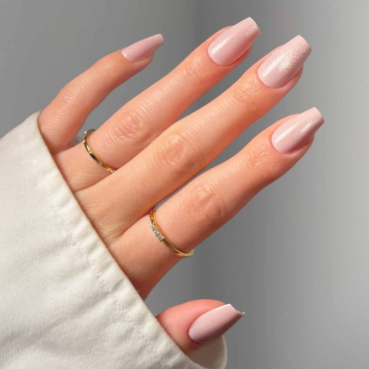 Glamnetic Press On Nails - Medium Coffin Fake Nails | Velvet Pink Shimmer Press On Nails, Salon Quality Kit with Glue | Pink Secret - 30 Nail Set in 15 Sizes