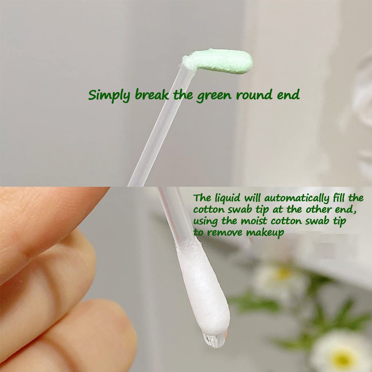 Cotton Makeup Remover Swabs - 50 Pcs Vitamin E Liquid-Filled Sticks for Eye, Lip & Eyebrow Corrections