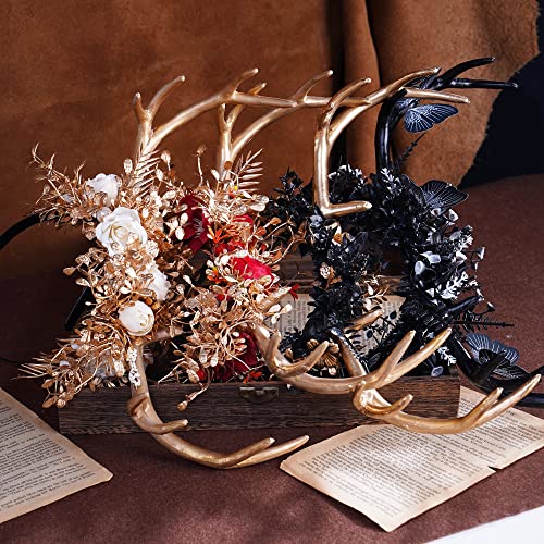 Handmade Woodland Antler Headband with Silk Flowers and Deer Horns