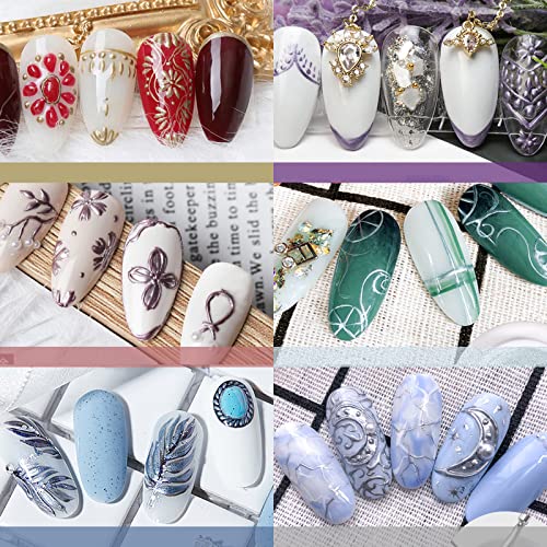 LOKFAR 6 Colors Metallic Chrome Gel Nail Polish Set with 3 Nail Brushes